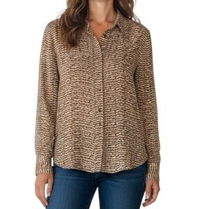 JONES NEW YORK silk button down women’s top blouse wavy geometric print 24W NWT